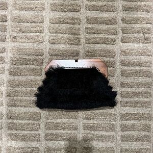 Mango Black Faux Fur Clutch with Rose Gold Frame